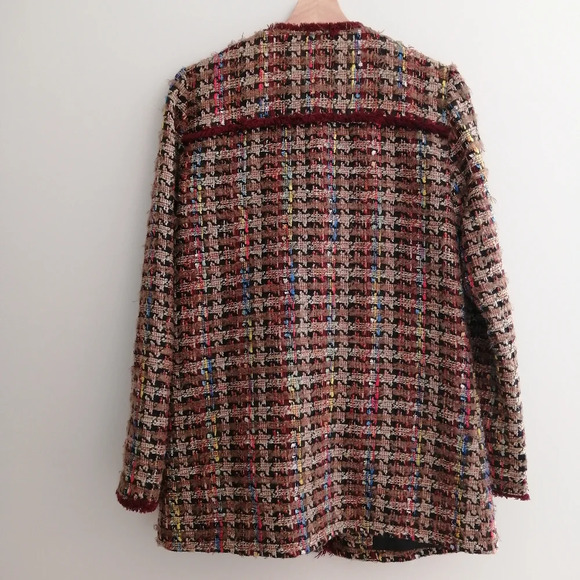 Anthropologie ett:twa Harlequin Boyfriend Colourful Tweed Long Jacket Small - Picture 7 of 17